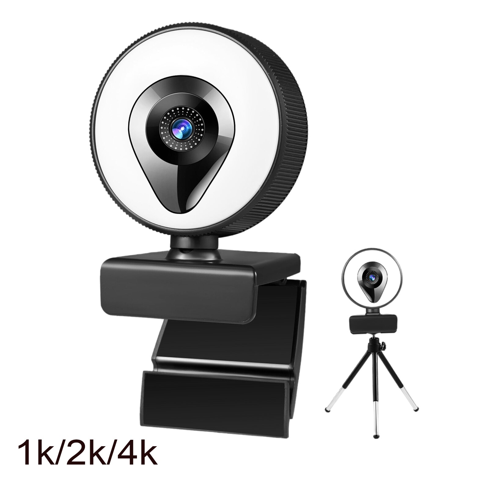 Webcam with Ring Light Microphone and Tripod Plug and Play Adjustable Brightness for Gaming Online Learning PC Laptop Desktop