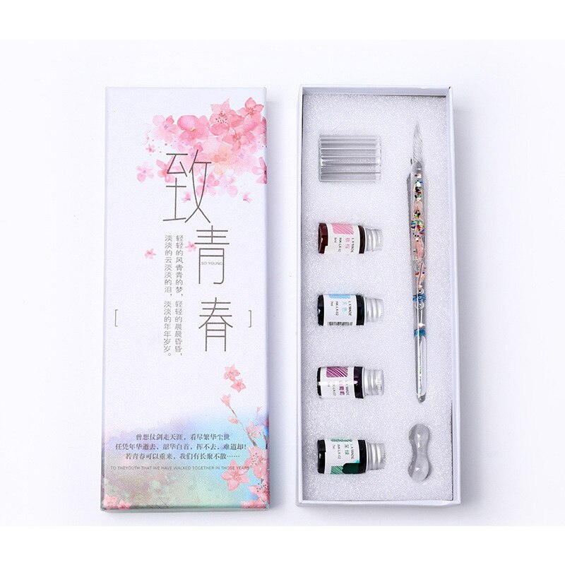 3/7Stck Glas Kuli-einstellen Neue Unterschrift Bleistift Mit Tinte tauchen Bleistift Glas Stifte Schule Kunst Liefert Schreiben zeichnung Schreibwaren