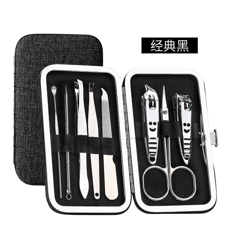 8 Piece Nail Manicure Set Suit Scissors Steel Stainless Pedicure Tool File Care Travel Hygiene Kit Nail Trimmer Cutter Tool Set: Smile Black