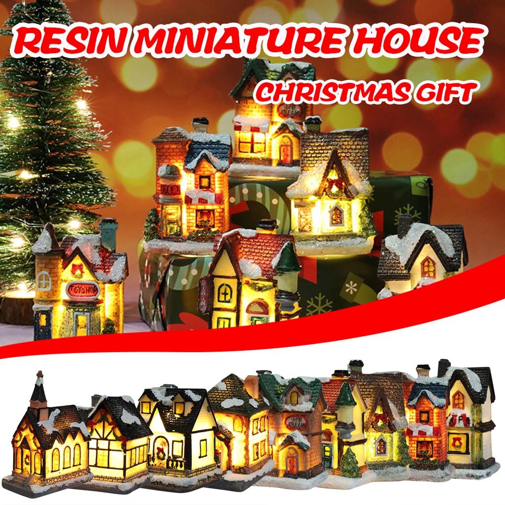 Hars Miniatuur Huis Meubelen Led Huis Versieren Creatieve Kerstcadeaus Xmas Batterij Aangedreven Verlichting Jaar Ornamenten