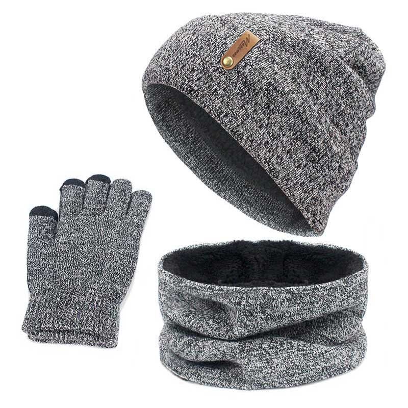 3 stk skullies beanie hat tørklæde handsker sæt til mænd og kvinder vinter udendørs varme tykke beanies cap med foring ring tørklæder sæt: C