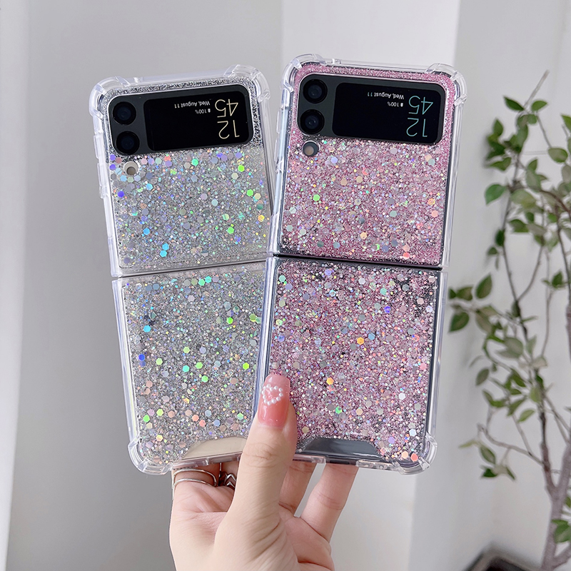 Funda de teléfono plegable con purpurina para Samsung Z Flip 6, 5, 4, 3, Galaxy Z Fold 6, 5, 4, 3, lentejuelas, cubierta suave a prueba de golpes