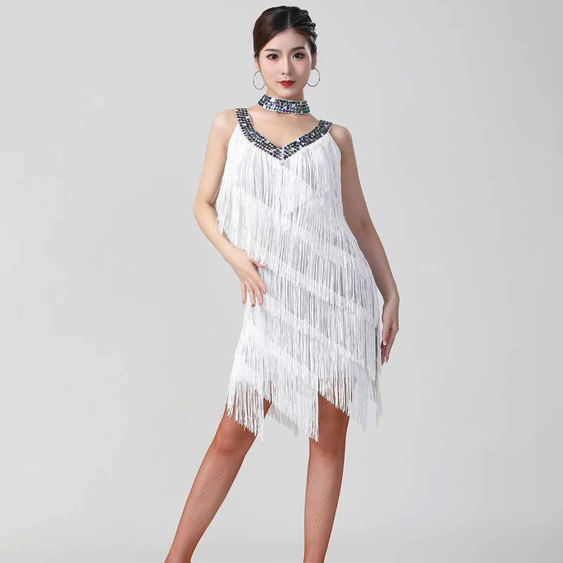 Ladies Party Ballroom Latin Tango Salsa Dance Dress Fringes Tassels Dress Women Festival Costumes 9 Color