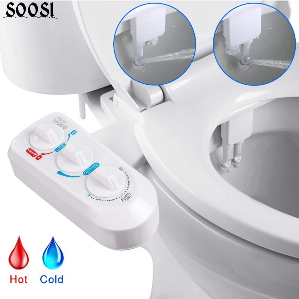 Non-Electric Bidet Toilet Seat Attachment with Dual Self Cleaning Nozzle Muslim Washing Mechanical Bidet Sprayer in Stock