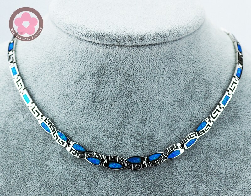 JZN0011Hot Blue Opal Necklace Trendy Jewelry for Women Top Chain Necklace Christmas