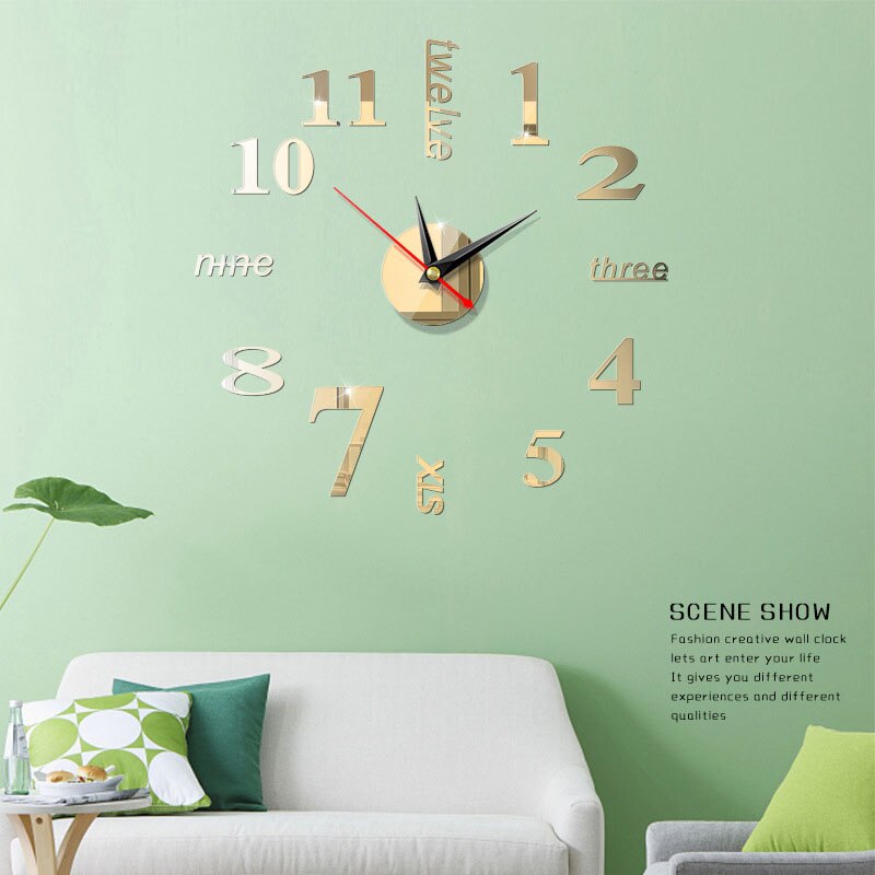 3D Mirror Wall Clock DIY Wall Clocks Home Decoration Modern Bedroom Decorative Wall Sticker Watch For