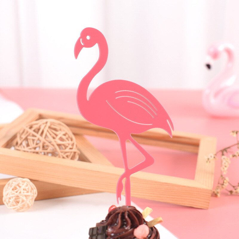 Pink Flamingo Cake Topper Acrylic Cake Flags Birthday Kids Favors Cake Decoration Cupcake Topper for Wedding Dessert Table Decor: red