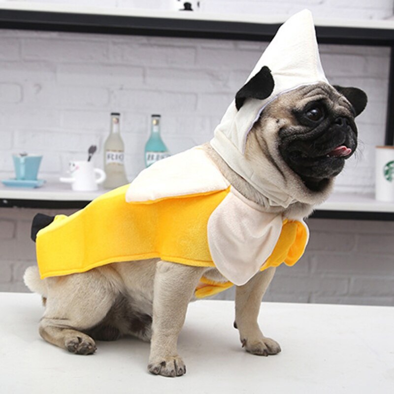 Ropa de de mascotas túnica de plátano, vestido de fantasía con tema divertido, disfraz de cachorro de perro, Gato de Halloween, productos divertidos de mascota Bulldog