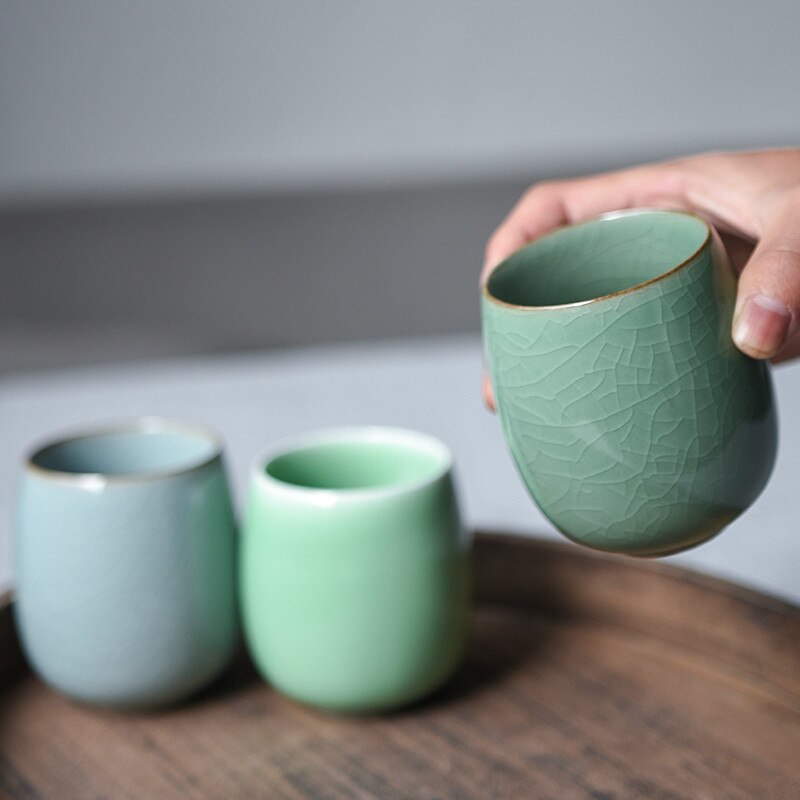 250ml Color sólido estilo chino tradicional craquelado de celadón taza de té de cerámica porcelana China tazas de té de café pequeñas