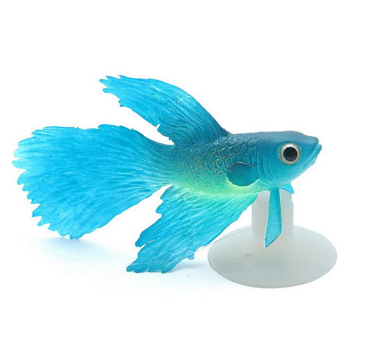 Aquarium Decoration Silicone Artificial Goldfish Floating Betta With Sucker Cup Fluorescent Fish Tank Ornament Landscaping: Blue