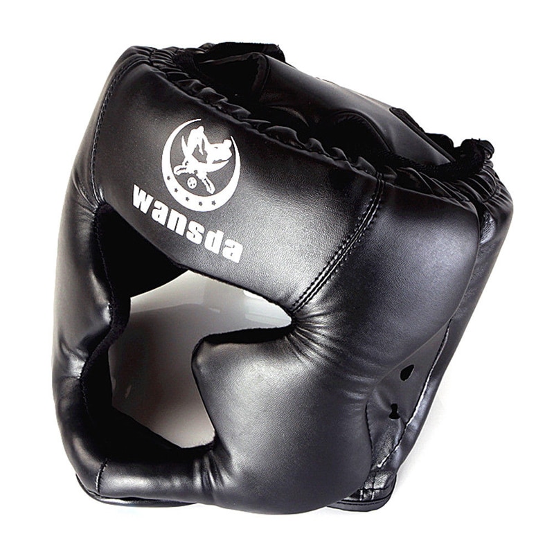 Praktisk og holdbar wansda boksning træning hoved ansigt beskyttelsesudstyr hjelm hovedbeklædning beskyttelse beskyttelse til hovedet: Sort