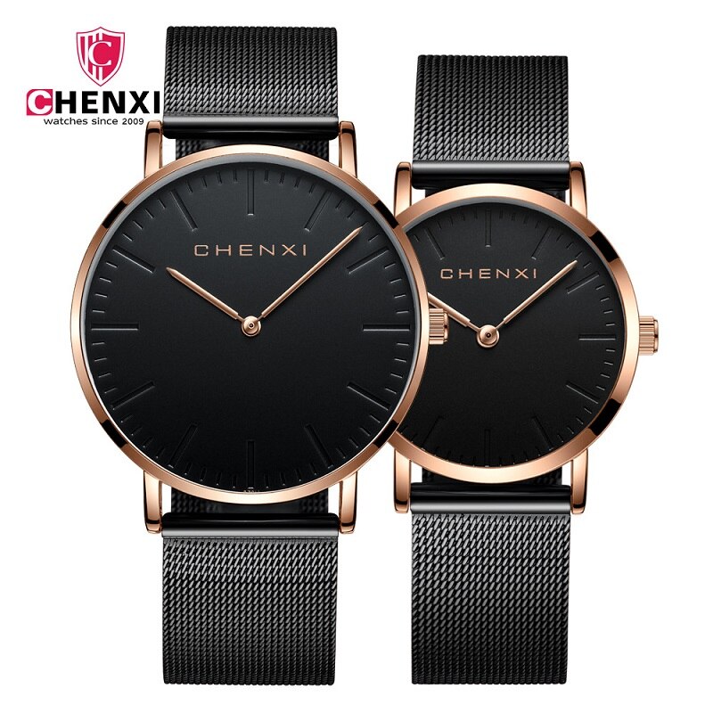 Minimalisme Vrouwen Mannen Lover 'S Horloges Waterdicht Rose Goud Paar Paar Horloge Simple Casual Jurk Horloge Klok: Black Gold Black