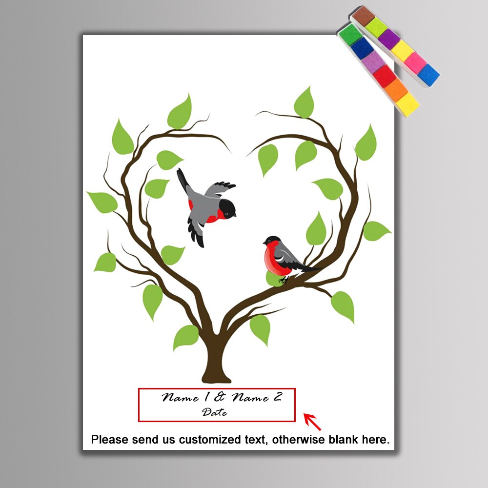 ! Canvas Vingerafdruk Handtekening Bruiloft Gastenboek Liefde Boom Liefde Vogels Huwelijkscadeau Decoratie Huwelijk Party Supply