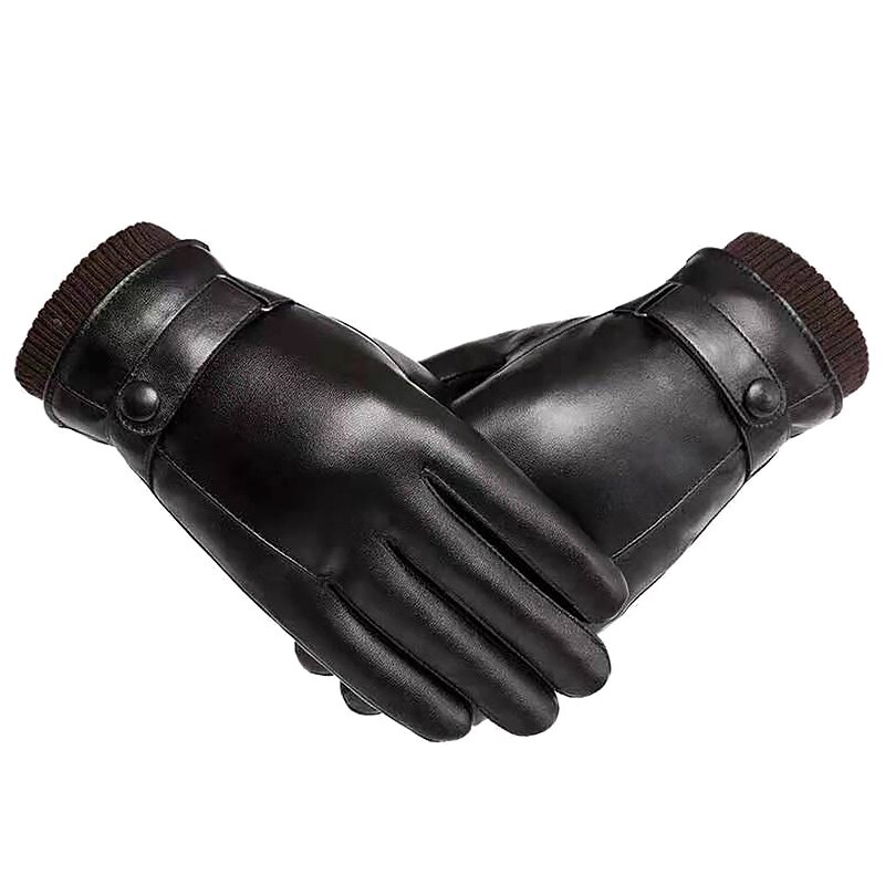 Winter Men Warm Hand Gloves Waterproof Faux Leather Touch Screen Mittens Black Driving Ski Gloves