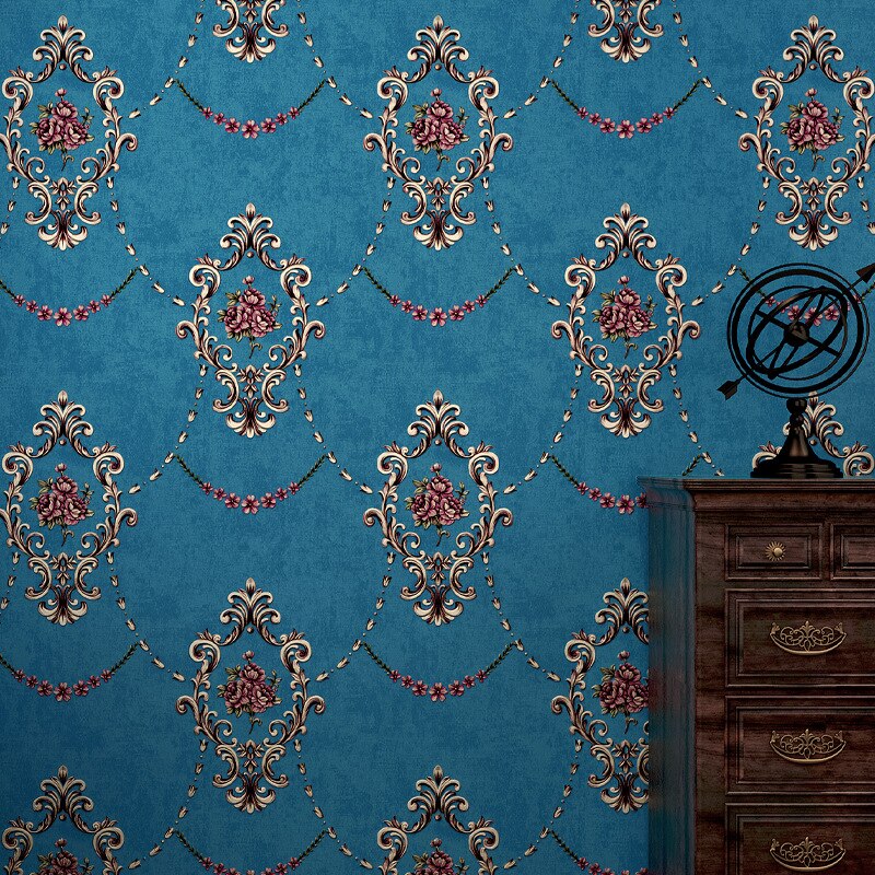 Dark Green Wallpaper American Retro 3D European Countryside Living Room Home Bedroom Background Non-Self-Adhesive Wallpaper