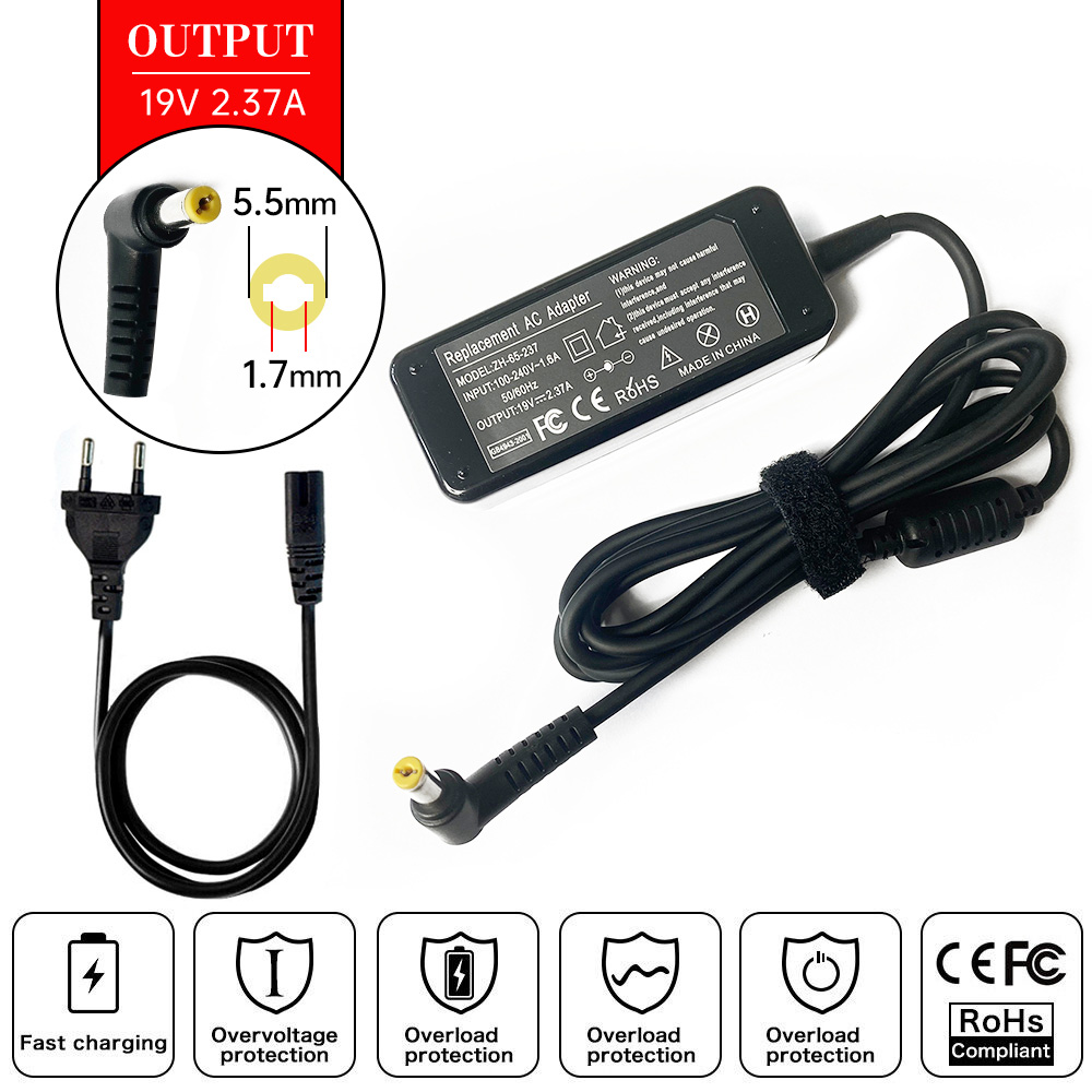 19V 2.37A Laptop AC Adapter Charger for Acer Aspire E5-511 E5-422 E5-471 E5-571 E5-573 E5-475 E5-772 E5-421 E5-523 E5-473 E5-721