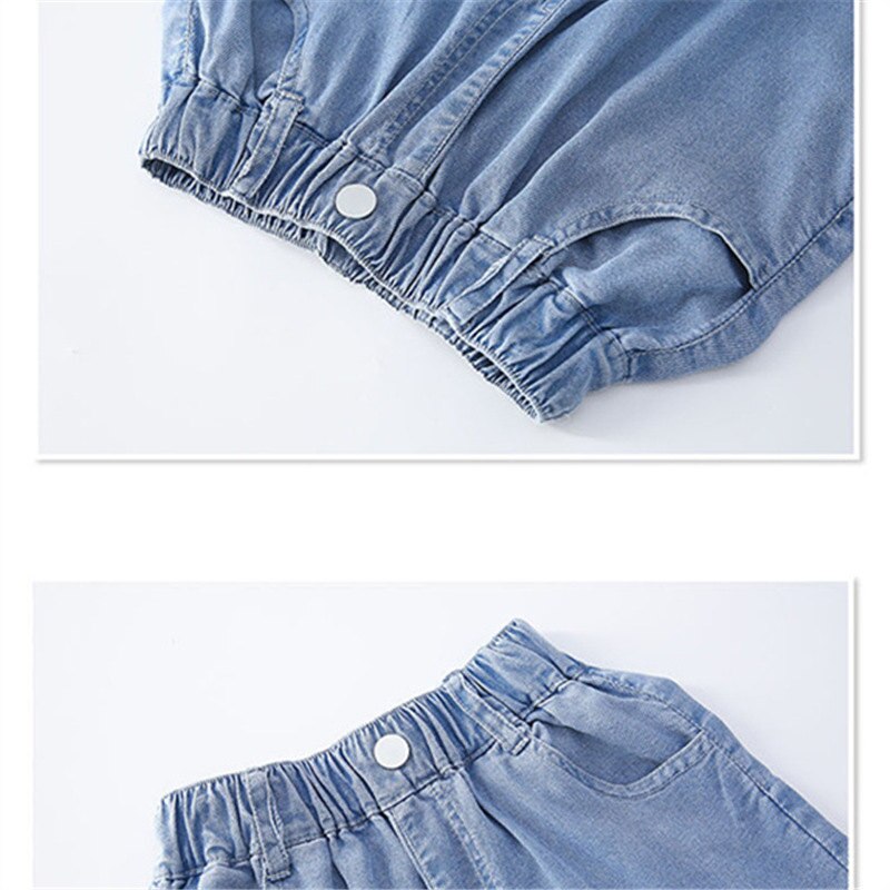 Teen Girls Summer Elastic Waist Wide-Leg Pants Loose Soft Split Denim Trousers Students Jeans 6 8 10 12 13 14 Years Old