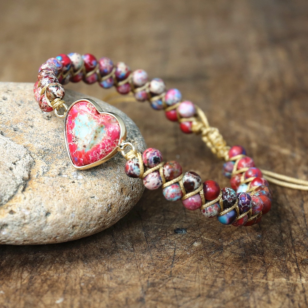 Imperial Stone Heart Shape Charm Bracelets Women Bohemia Yoga String Braided Bracelet Lover Wrap Bracelet Femme Handmade Jewelry