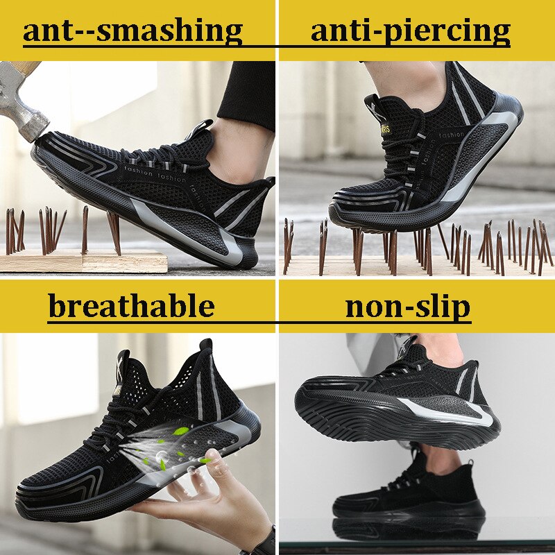 Lightweight breathable men safety shoes steel toe work shoes for men anti-smashing construction sneakers reflective boots
