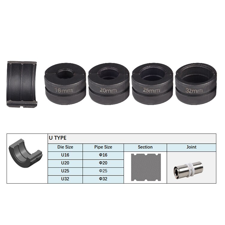 iGeelee Kinds of hydraulic pipe crimping dies, TH, U pipe dies for Pex Fittings and V, M, VAU, VUS pipe dies for copper fittings: U dies