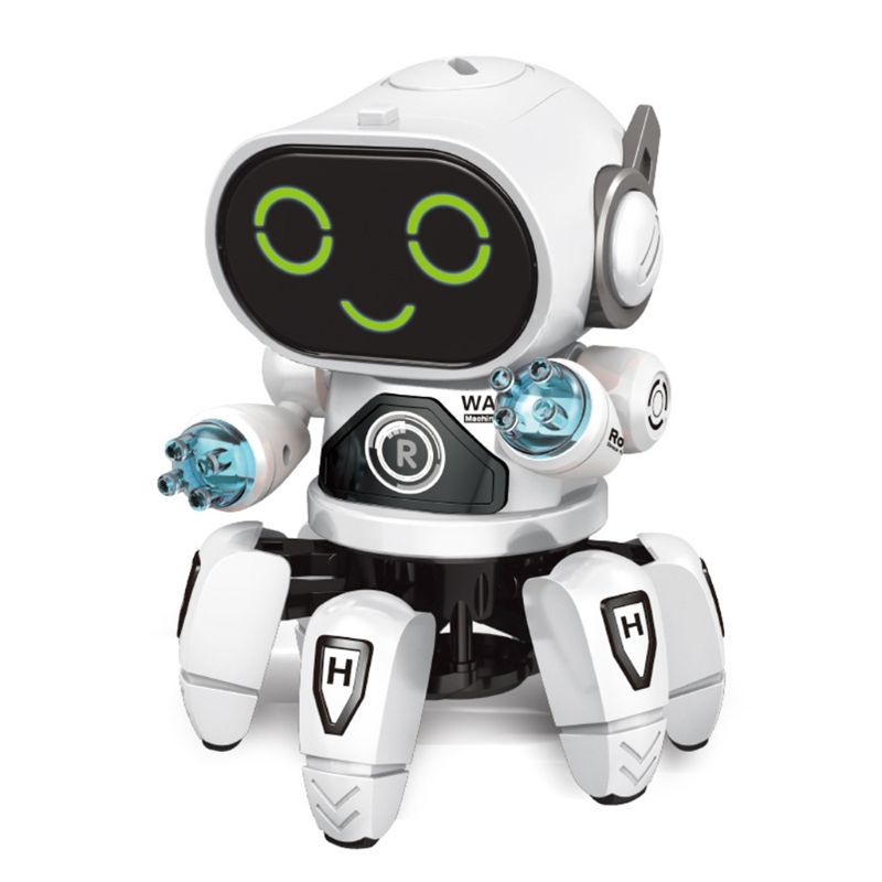 Elektronische Intelligente Zes Klauwen Robot Mechanische Dansen Kleurrijke Zwaailichten Dansmuziek Robot Kinderen Speelgoed: WHITE