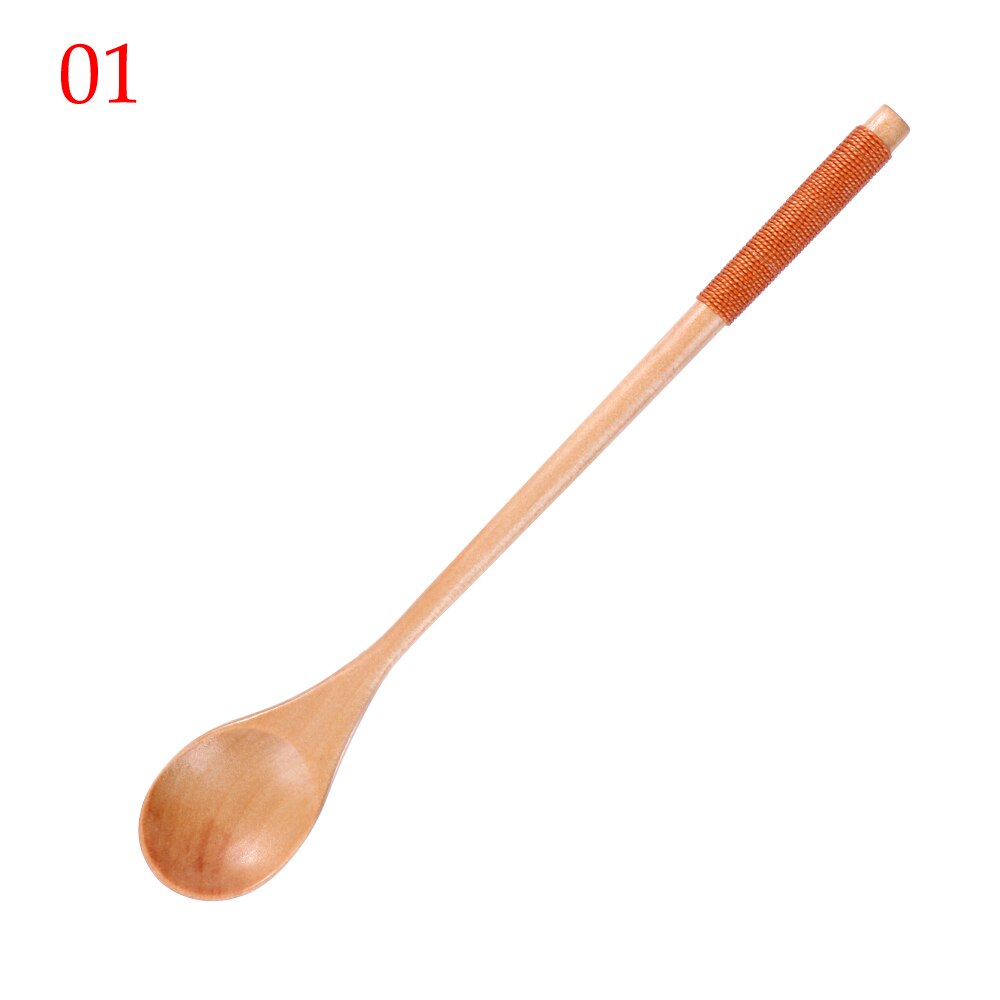 Handgemaakte Houten Lepels Grote Lange Steel Lepel Kids Houten Lepel Rijst Soep Dessert Lepel Koffer Thee Mengen Servies: 01