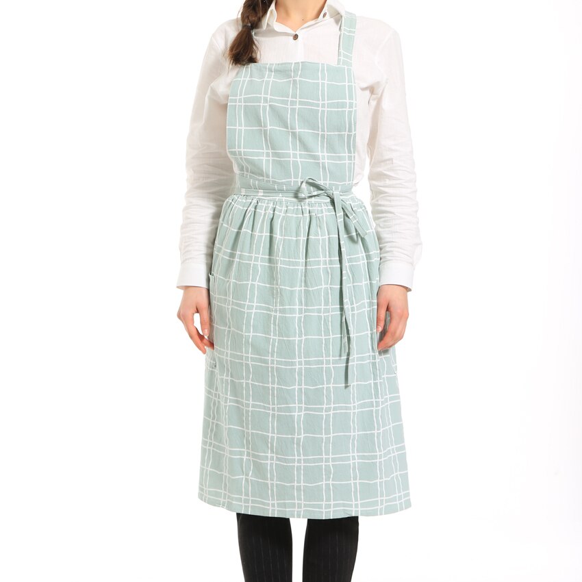 Washed Cotton Linen Kitchen Apron For Cooking Baking Flower Shop Ruffles Work Clean Apron for Woman Uniform Lady Dress: 8
