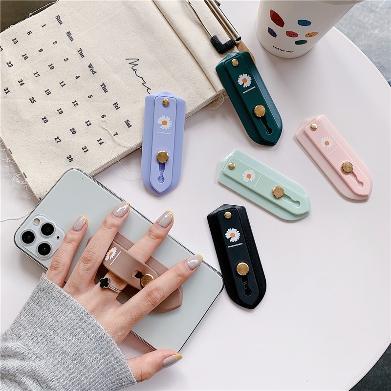 Daisies Flower Push Pull Silicone Candy Color Short Wrist Strap Finger Ring Grip Bracket Phone Holder Universal For iPhone 11