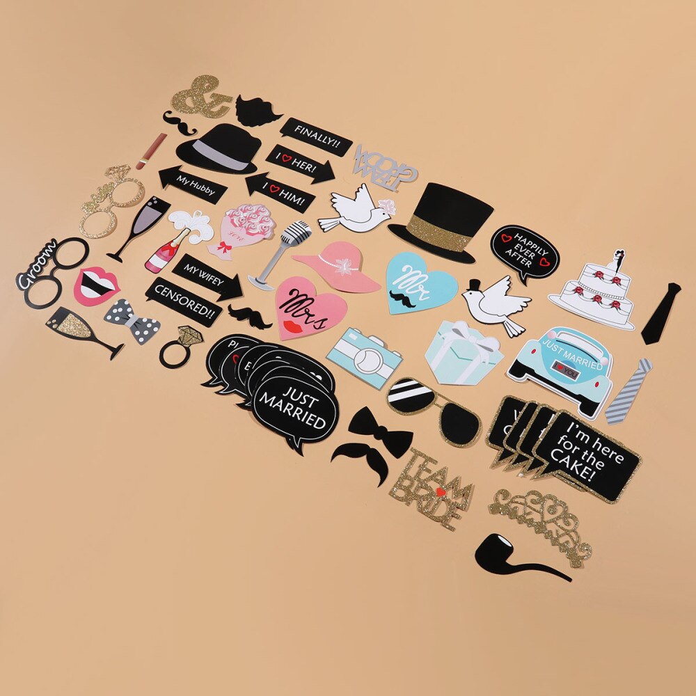 53pcs Wedding Party Photobooth Props Beard Lips Party Decorations Camera Cocktail Photo Booth Props