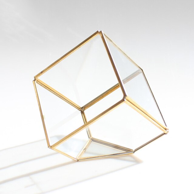 Irregular Glass Geometric Terrarium Tabletop Box Flower Planter Large 10*10cm: Gold