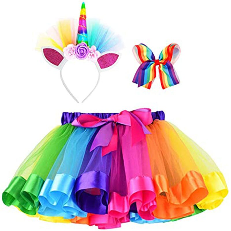 3 tipi di fiocco nodo fascia a strati festa danza abbigliamento per bambini 3-7 anni Multicolor principessa Mini Tutu gonna abito gonna in Tulle: B-1