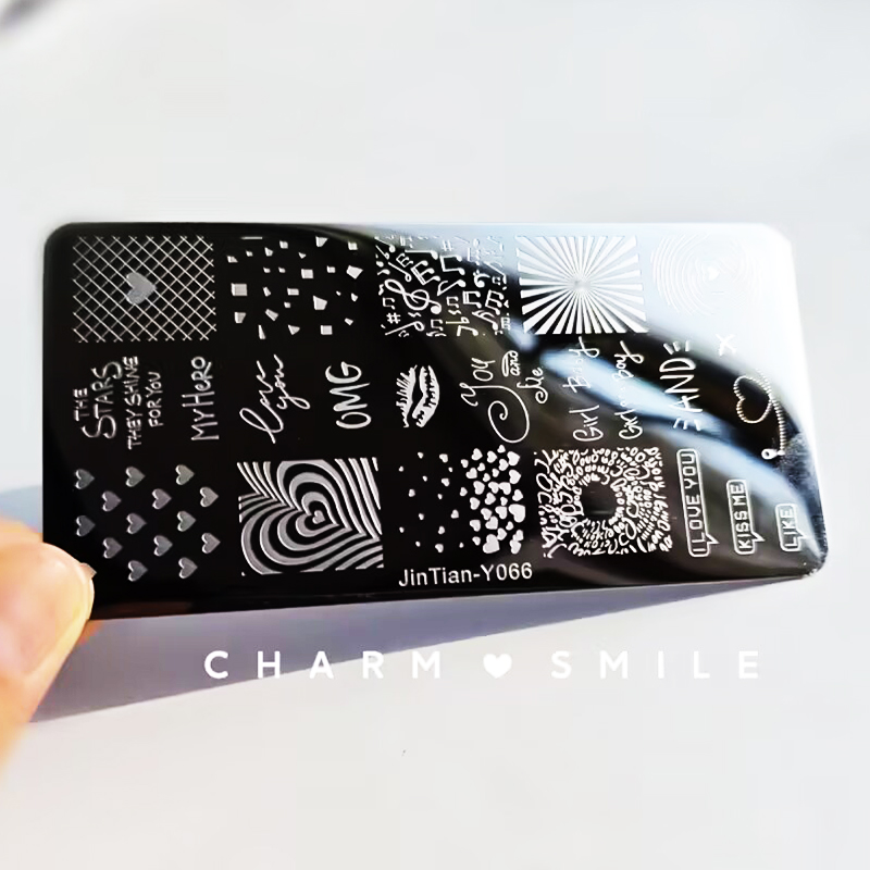 Placas de estampado de uñas con personajes de dibujos animados, amor, Día de San Valentín, estampado de hojas de flores, arco, corazón, plantillas de sellos para uñas, herramientas de decoración de uñas: Verde militar