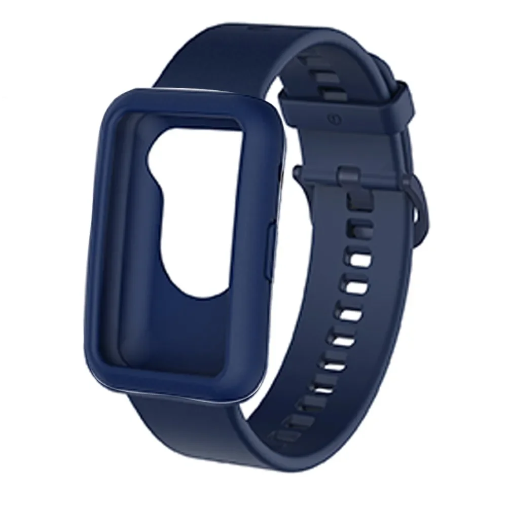 2 in1 Silicone Replacement Watchband Replacement Single Color Protector Sleeve Shell Soft Fitness Wristband For Huawei Watch Fit