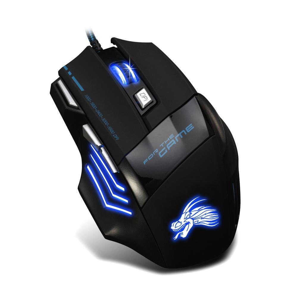 Vodool usb kablet gaming mus 7 knapper 5500 dpi justerbar led bakgrunnsbelyst optisk datamaskin mus gamer mus for pc bærbar notebook