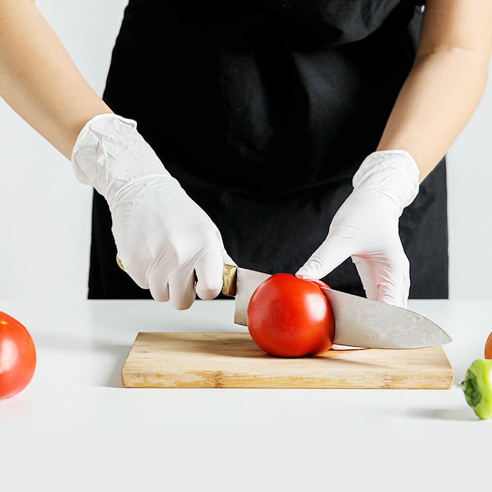 100pz guanti monouso in reticolo bianco antiscivolo acido e alcali laboratorio guanti in reticolo di gomma prodotti per la pulizia della casa