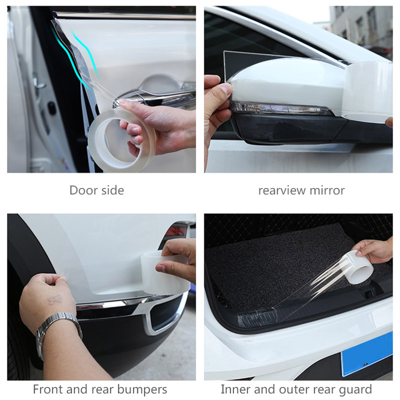 SEAMETAL-Película protectora para umbral de puerta de coche, pegatina transparente para coche, Protector de borde de puerta antiarañazos, Universal para parachoques de maletero