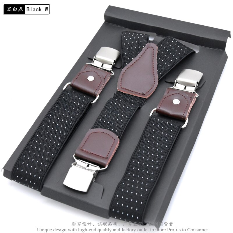 Men&#39;s Suspenders Leather Suspender Men Casual Suspensorios Trousers Strap 3.5*120cm For Dad Tirantes: Black white