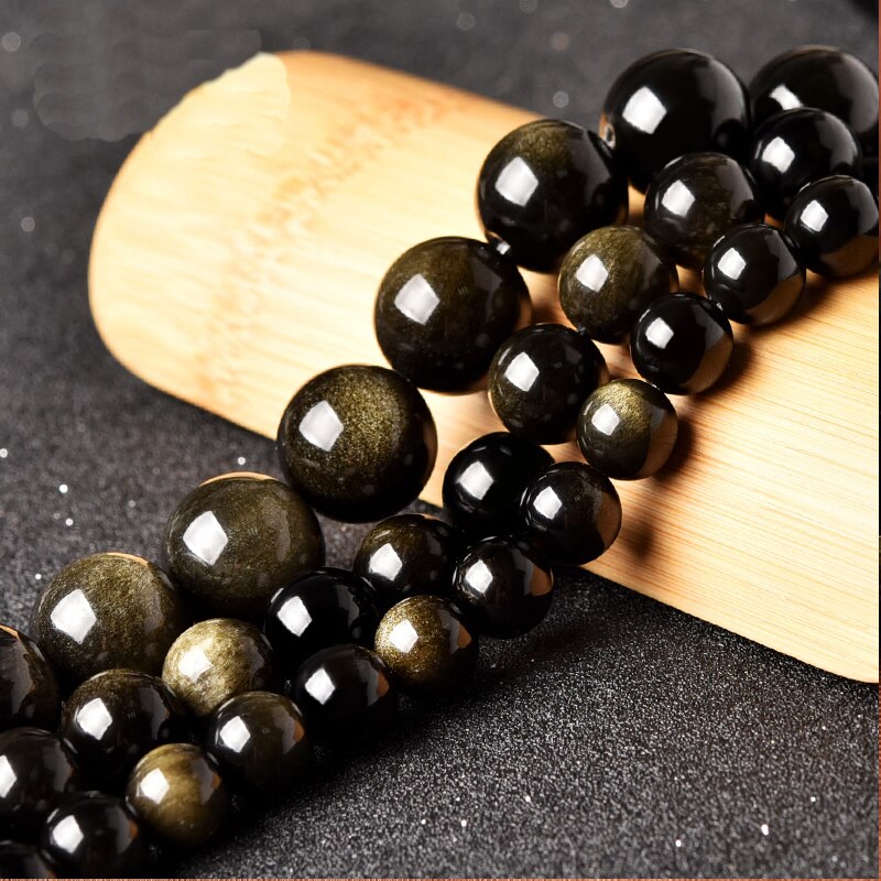 Natural Gold Obsidian Gemstone Beads 4/6/8/10/12/14mm Pick Size Round Loose Stone Accessory For Jewelry Making