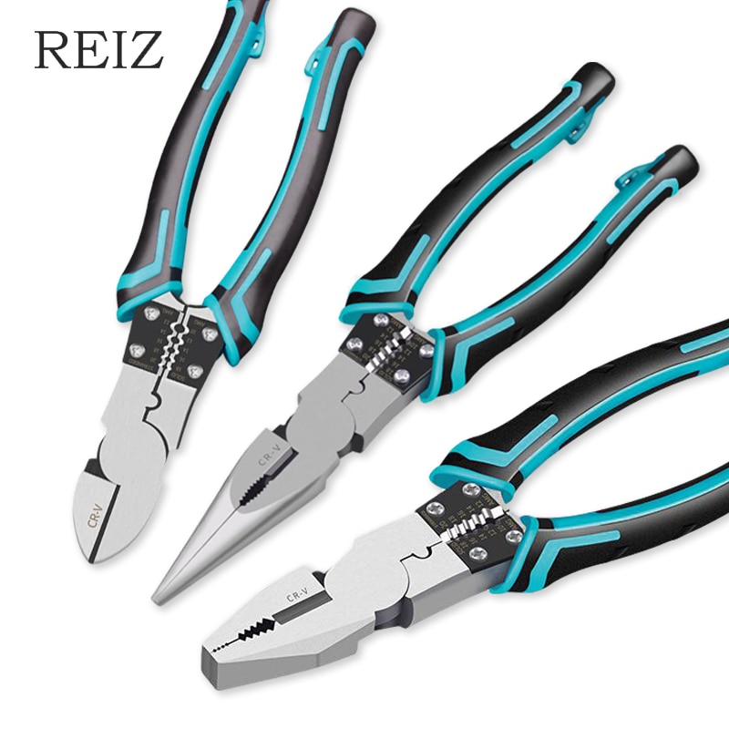 REIZ Wire Stripping Pliers 7 8 Inch Cutter Crimping Tool Long Nose Diagonal Multitool Cable Cutting Stripping Repair Hand Tools