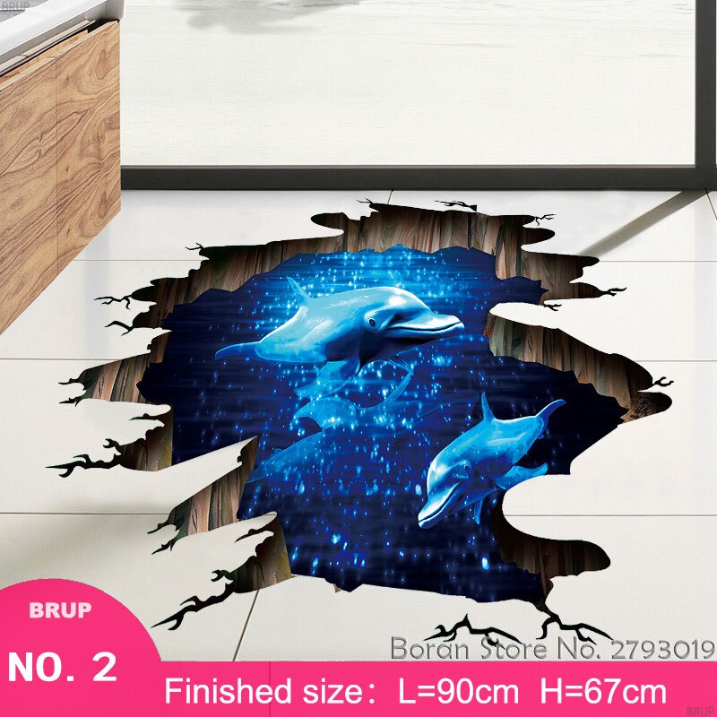 7 Kinds Dolphin Floor Stickers Sea Animals 3D Wall Stickers Bedroom Home Decors Mural Art Wall Decals Vinyl Wallpaper Waterproof: 02(buy 2 save 1usd)