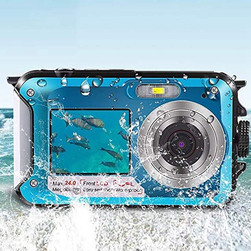 Digital Camera 24MP Dual-Sn Waterproof HD Digital Camera Outdoor 16X Zoom Camera