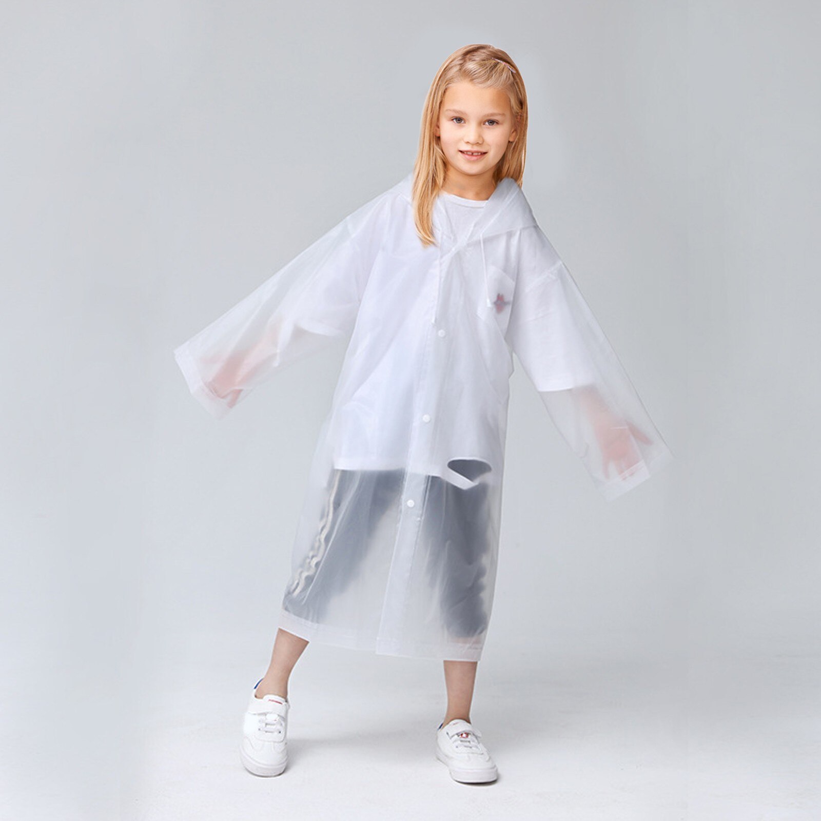 Dzieci deszcz płaszcz przeciwdeszczowy dla dziewczyny chłopcy wielokrotnego użytku EVA jasne przenośny deszcz kurtki lekki kurtka z kaptur na wolnym powietrzu dzieci płaszcze przeciwdeszczowe