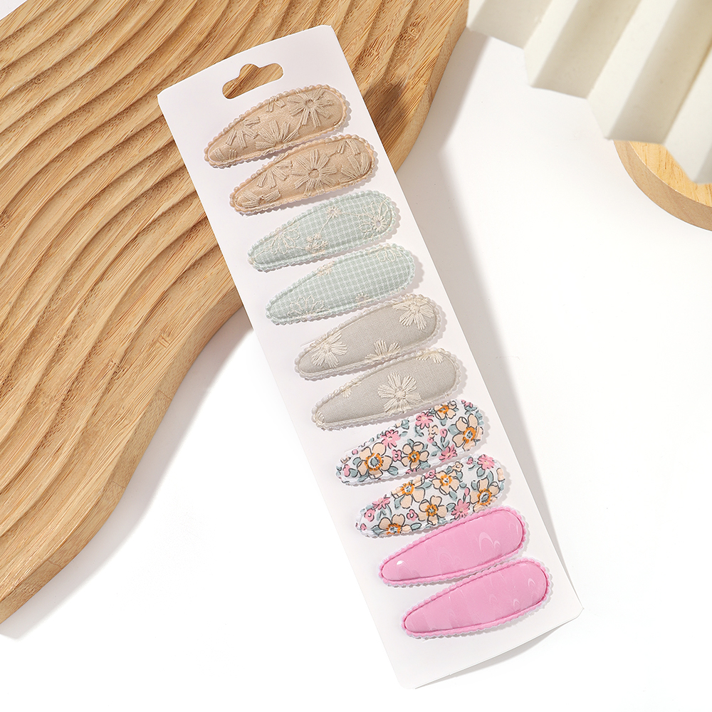 10 Uds. Horquilla para bebé, conjunto de pinzas para el cabello de aleación de algodón con estampado fresco, horquillas BB a cuadros de tela, accesorios para el cabello para niños: Rojo coral