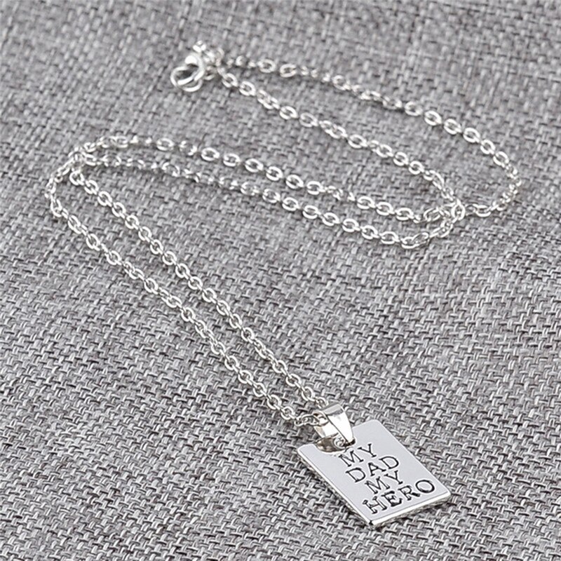 Jewelry MY DAD MY HERO Necklaces Pendant Square Tag Necklace For Men Women Father's day Choker