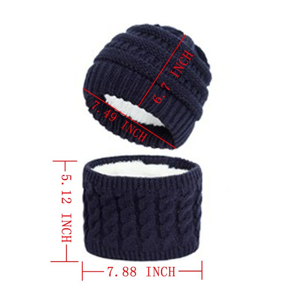 Winter Children's Skullies Hat Scarf Set Thick Knitted Kids Two pieces Fluffy Hats Scarf Sets Solid Warm Cap Girls boys Hats