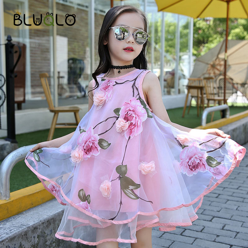 Summer Sleeveless Dresses For Baby Girls Flower Princess Vestidos Children's Casual Floral Clothing Toddler Outfits 4-10Y