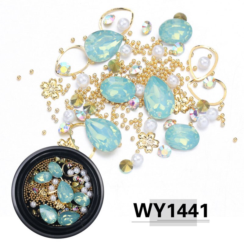 ELESSICAL Mixed Shape Opal Nail Resin Rhinestones Gems 3D Tip Drill Copper Nail Charm Beads Studs Manicure Nails Art Decorations: WY1441