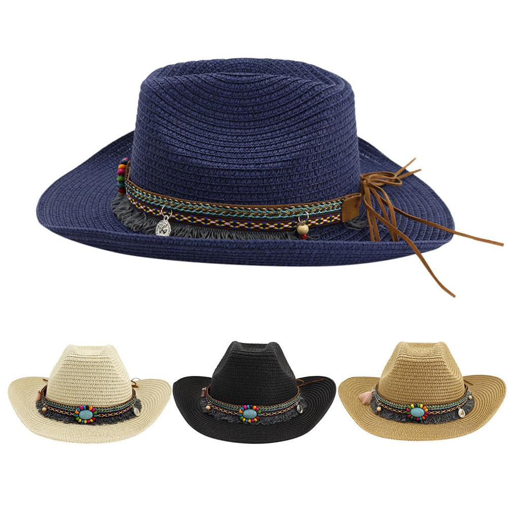 ! Beige Black Khaki Navy White Men's & Women's Western Style Classic Cattleman Cowboy/Cowgirl Straw Hat #4J12