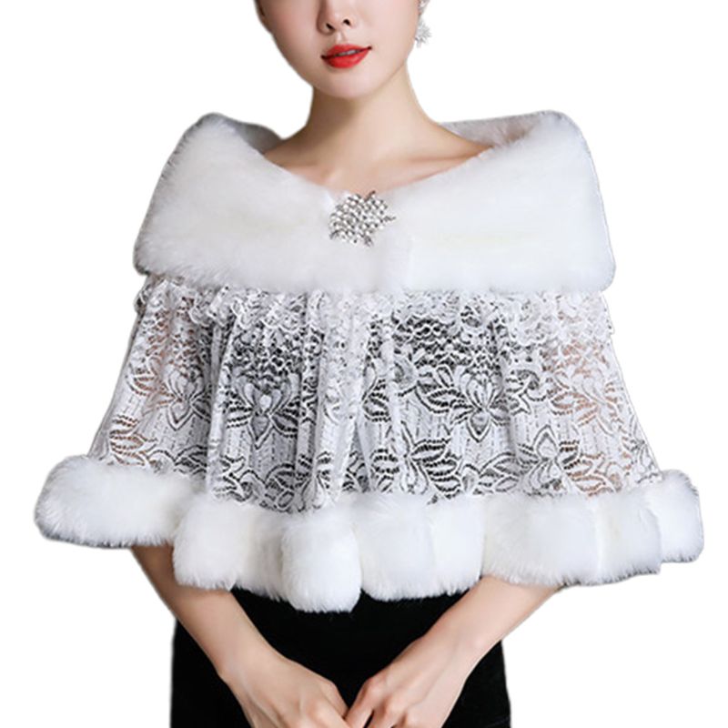 Kvinder vinter brudekjole tørklæde stoles varmt sjal wrap fluffy plys splejsning brude bolero hæklet blomster blonder gallafest cover