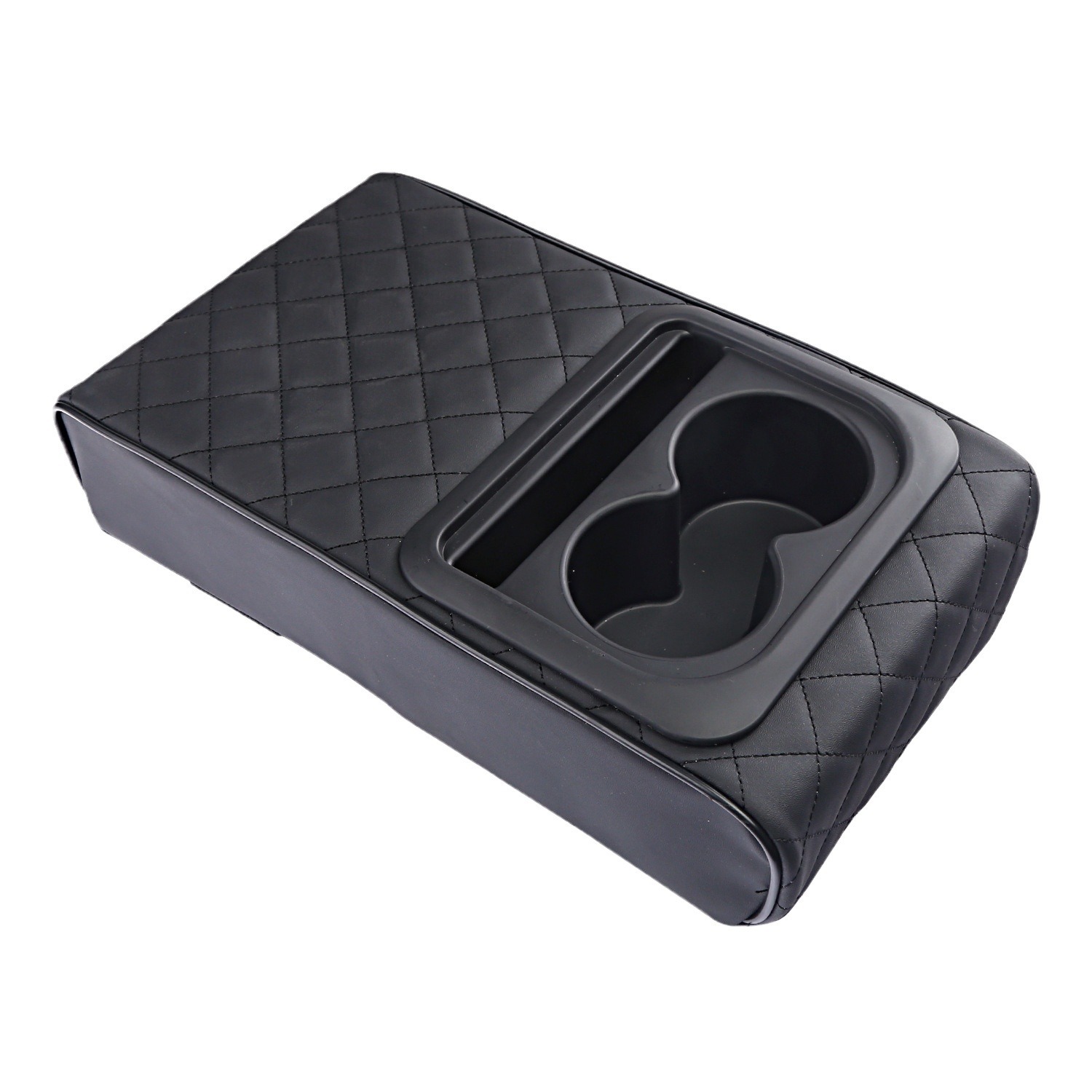 Auto Middenconsole Armsteun Kussen Met 2 Bekerhouder Pu Lederen Armsteun Pad Telefoonhouder Opbergtas Voor De Meeste Auto: Black
